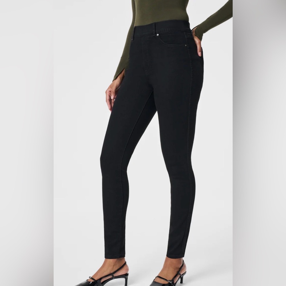 Spanx Jeans Women Sz S Black Skinny Stretch Shaping Pull On Pockets Ankle
